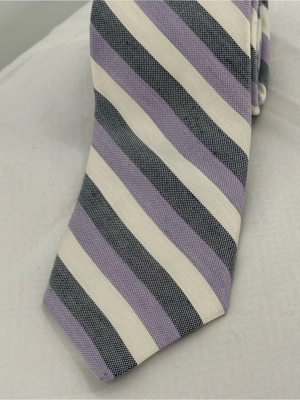 Daniel Cremieux Lavender, Gray and Cream Striped Tie